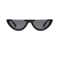 Cool Semi-Rimless Narrow Frame Eye Sunglasses - Black Gray