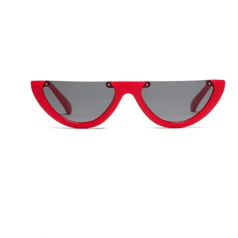 Cool Semi-Rimless Narrow Frame Eye Sunglasses - Red Gray