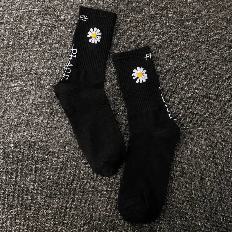 Coolest Cotton Socks - Daisy Flower / One Size / Black