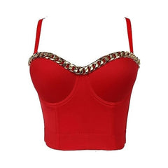 Solid Red Color with Gold Thick Chain Push Up Crop Top