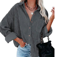 Corduroy Baggy Buttoned Long Sleeve Shirts