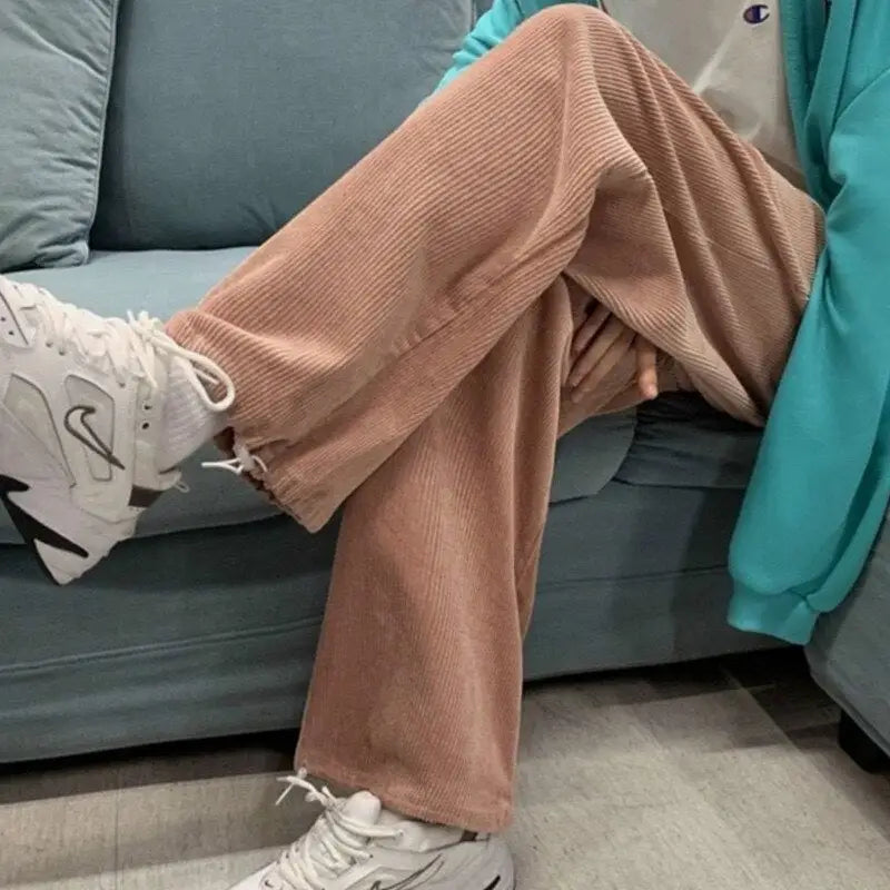 Corduroy Color Solid Baggy Wide Leg Pants