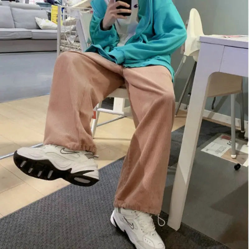 Corduroy Color Solid Baggy Wide Leg Pants