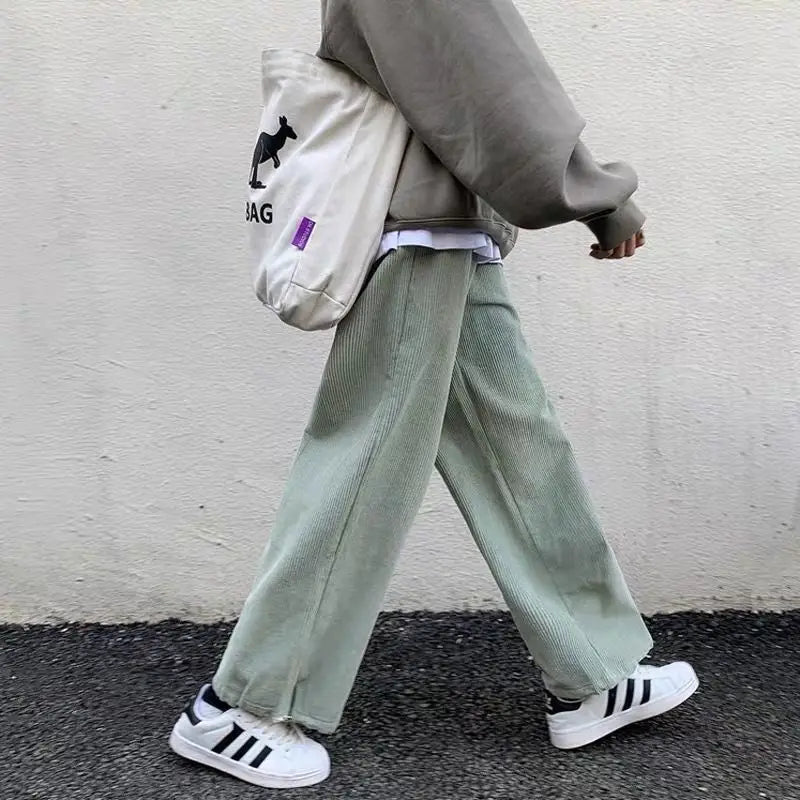 Corduroy Color Solid Baggy Wide Leg Pants green / S