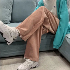 Corduroy Color Solid Baggy Wide Leg Pants pink / S