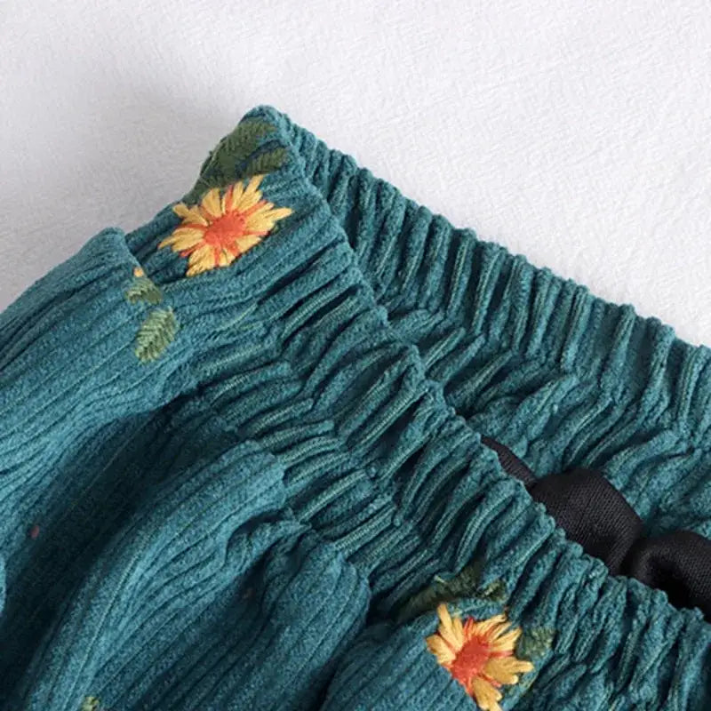 Corduroy Floral Embroidery Skirt for Women