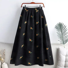 Corduroy Floral Embroidery Skirt for Women