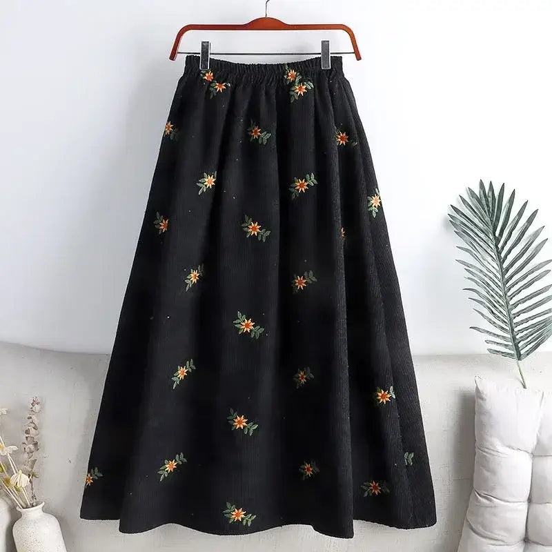 Corduroy Floral Embroidery Skirts