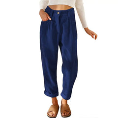 Corduroy High Waist Loose Straight Pants - Colorful Blue / S