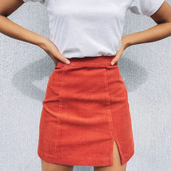 Corduroy High Waist Mid-Length Skirt