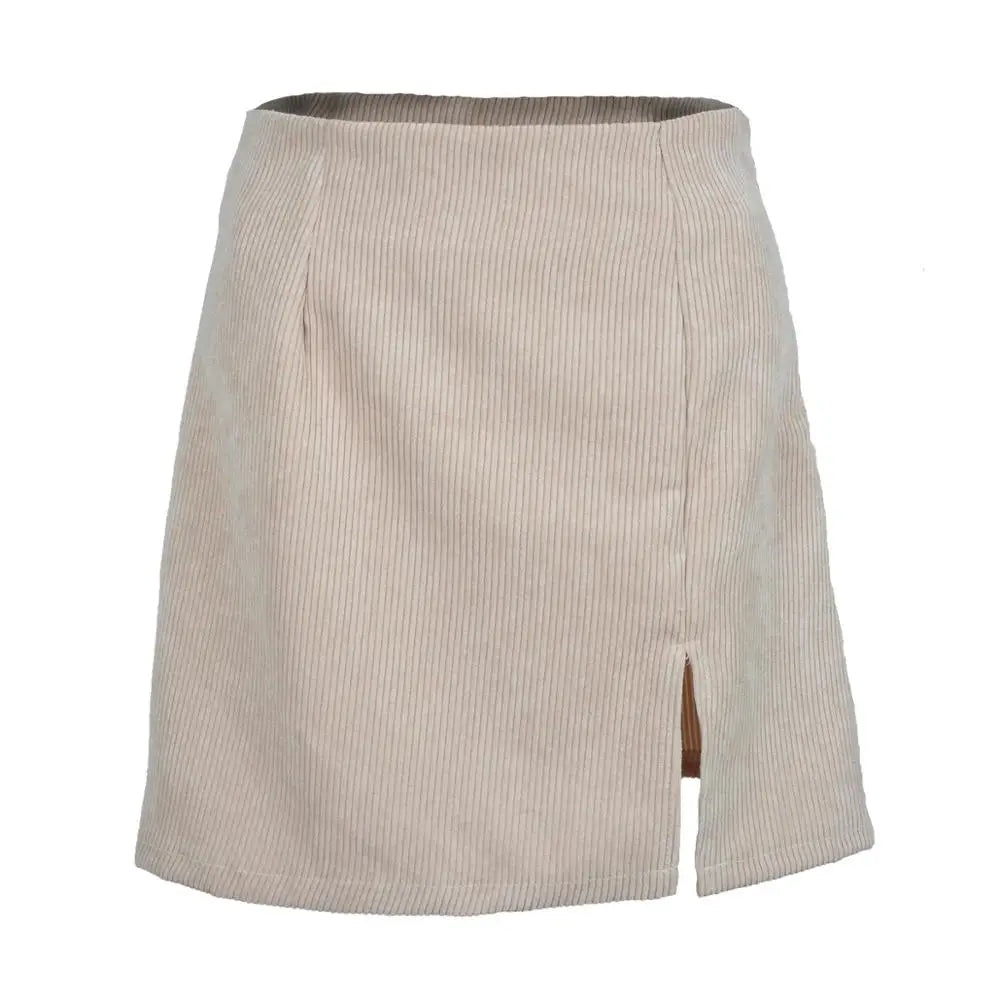 Corduroy High Waist Mid-Length Skirt