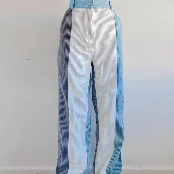 Corduroy High Waist Pants with Contrast Color Pockets