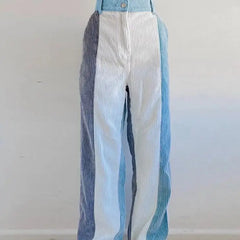 Corduroy High Waist Pants with Contrast Color Pockets