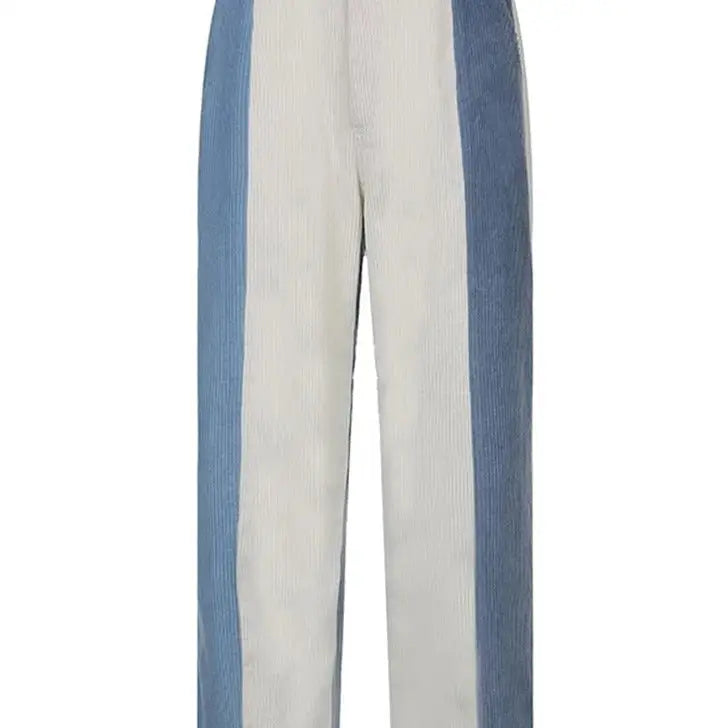 Corduroy High Waist Pants with Contrast Color Pockets