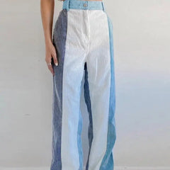 Corduroy High Waist Pants with Contrast Color Pockets