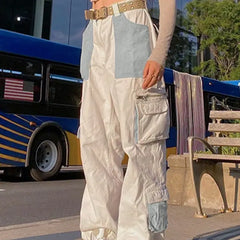 Corduroy High Waist Pants with Contrast Color Pockets