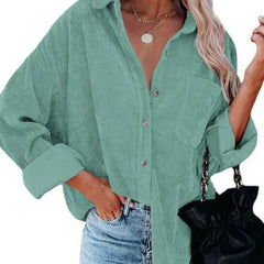 Corduroy Long Loose Shirt Solid Color Casual Style Lake