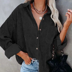 Corduroy Long Loose Shirt Solid Color Casual Style