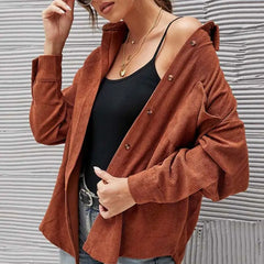 Corduroy Long Loose Shirt Solid Color Casual Style