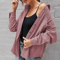 Corduroy Long Loose Shirt Solid Color Casual Style