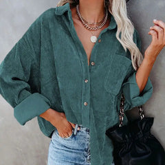 Corduroy Long Loose Shirt Solid Color Casual Style