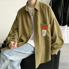 Corduroy Long Sleeve Korean Shirt for Men ArmyGreen 1 / M