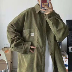 Corduroy Long Sleeve Oversize Shirt - Army Green / S