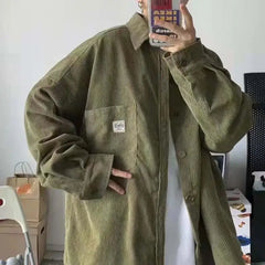 Corduroy Long Sleeve Oversize Shirt for Men and Women Army