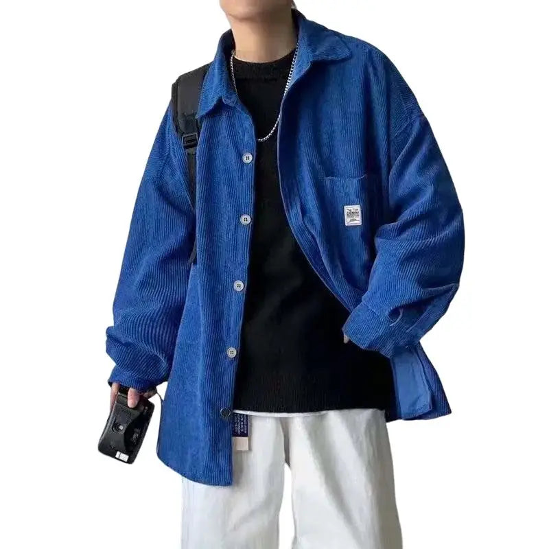 Corduroy Long Sleeve Oversize Shirt for Men and Women Blue