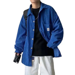 Corduroy Long Sleeve Oversize Shirt for Men and Women Blue