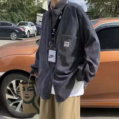 Corduroy Long Sleeve Oversize Shirt for Men and Women Gray