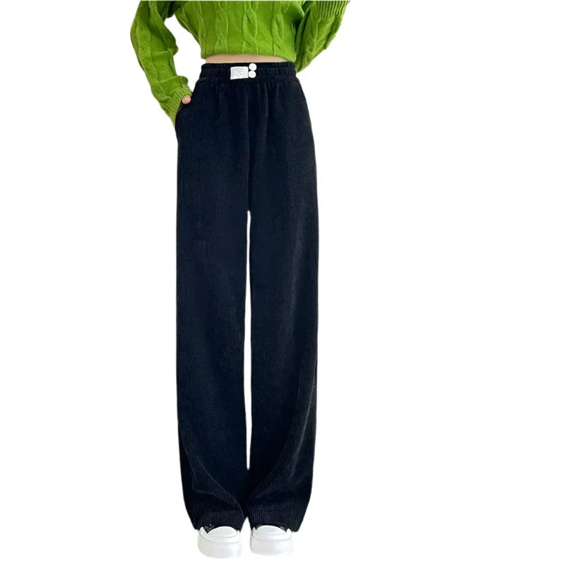Corduroy Loose Thickened Wide Leg Sweatpants Black / S