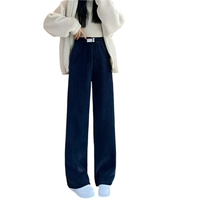 Corduroy Loose Thickened Wide Leg Sweatpants Blue / S
