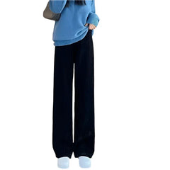 Corduroy Loose Thickened Wide Leg Sweatpants Dark Black / S