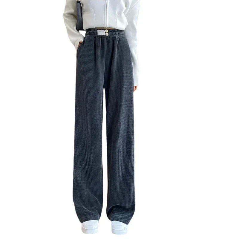 Corduroy Loose Thickened Wide Leg Sweatpants Dark grey / S
