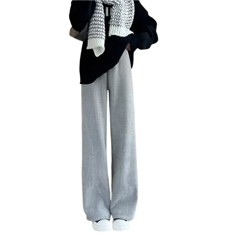 Corduroy Loose Thickened Wide Leg Sweatpants Light grey / S