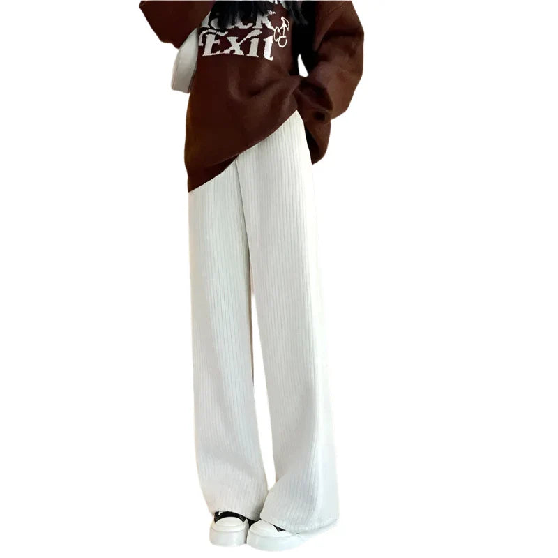 Corduroy Loose Thickened Wide Leg Sweatpants White Velvet