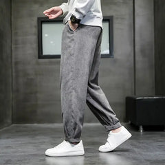 Corduroy Sweatpants Solid Color Full Length for Men
