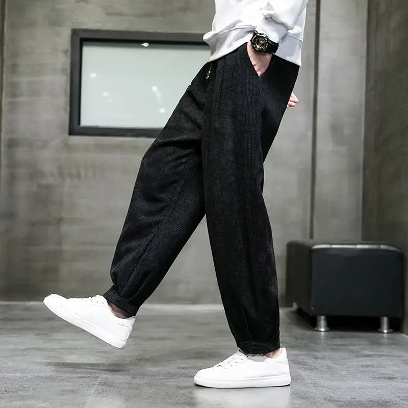 Corduroy Sweatpants Solid Color Full Length for Men