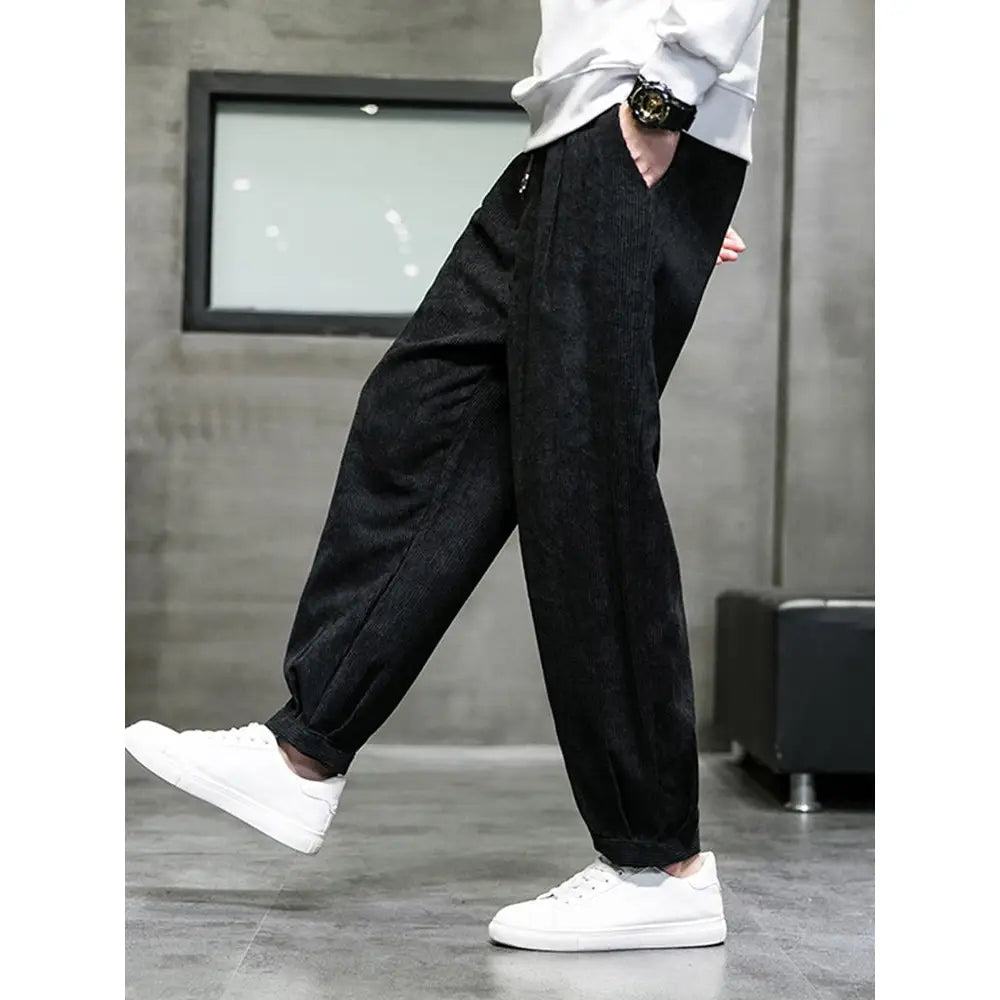 Corduroy Sweatpants Solid Color Full Length for Men M