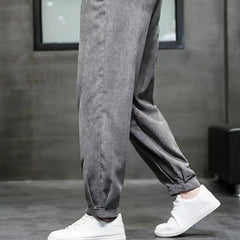 Corduroy Sweatpants Solid Color Full Length for Men M / Gray