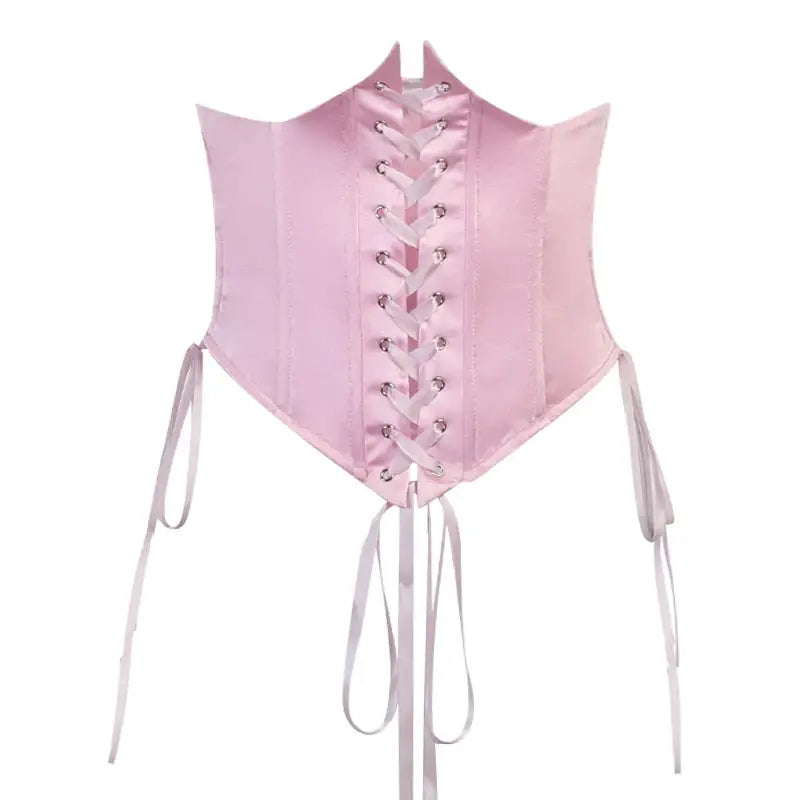 Corset Long Puff Sleeve Dress - Belt-Pink / S - Mini