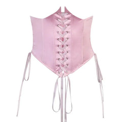 Corset Long Puff Sleeve Dress - Belt-Pink / S - Mini