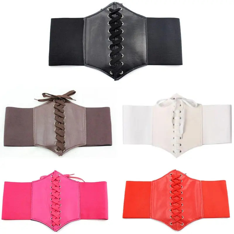 Corset with Laces Elastic Waist PU Leather Belt