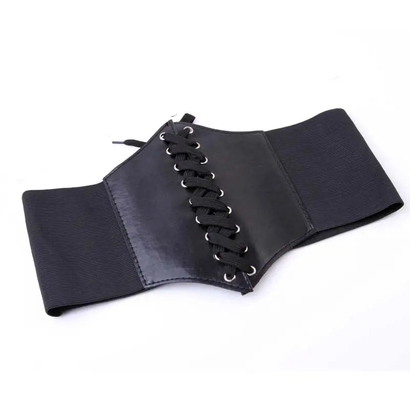 Corset with Laces Elastic Waist PU Leather Belt