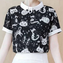 Cosmic Cat Black and White shirt