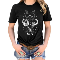 Cosmic Cat Crescent Moon T-shirt