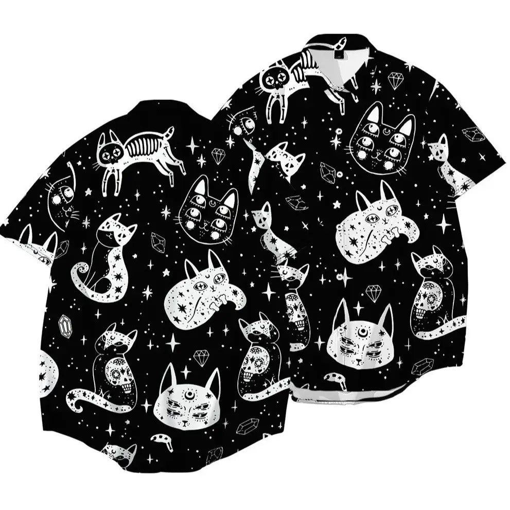 Cosmic Cat Short Sleeve Shirt - Black / XXS - Shirts