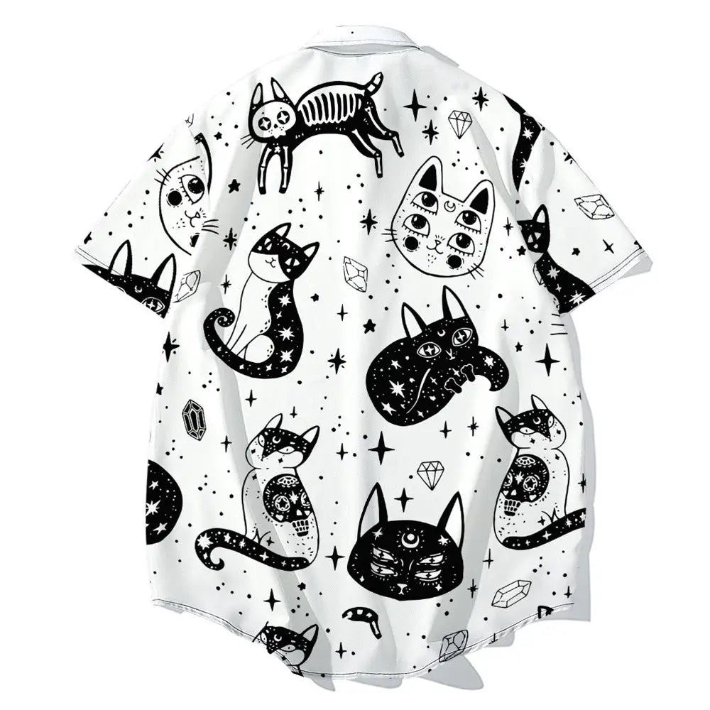 Cosmic Cat Short Sleeve Shirt - White / XS - Shirts