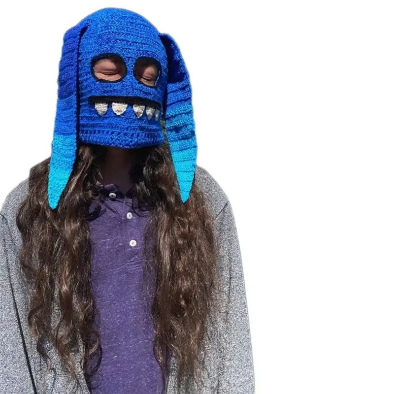 Cosplay Bunny Ear Windproof Mask for Cold Weather Blue